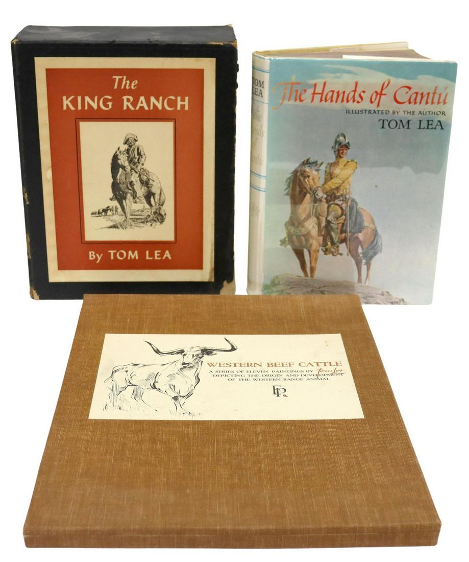 (3) BOOKS: TOM LEA (1907-2001), KING RANCH, CATTLE: (lot of 3) Books: Tom Lea (Texas, 1907-2001), including: (1) "The Hands of Cantu," Little, Brown and Company, 1964, 244 pages, ex-library copy, (1) "The King Ranch," (two) volumes in slipcase, Little,