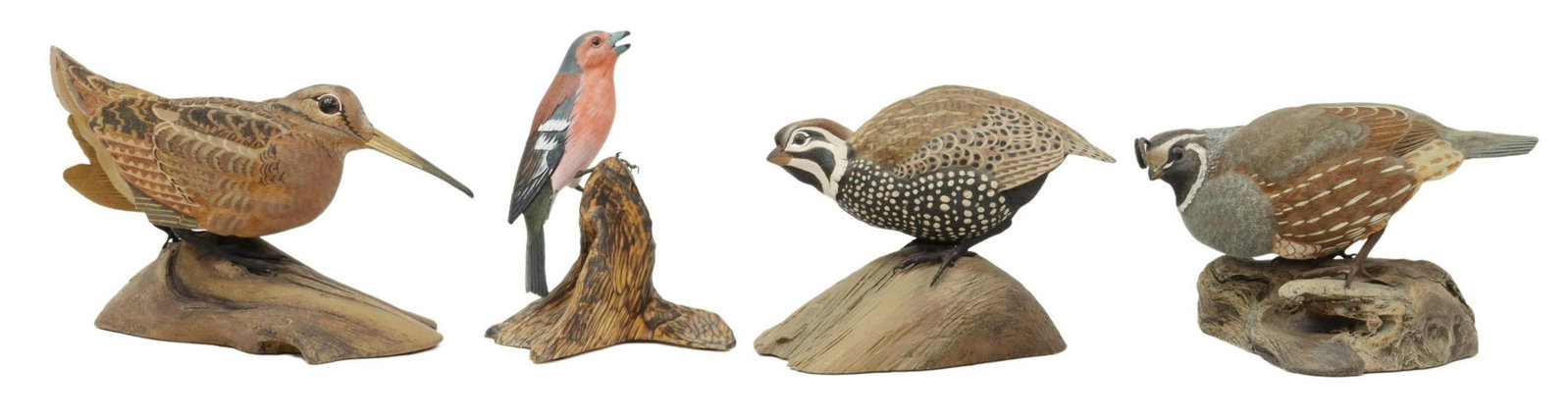 (4) FRANKLIN MINT HAND-PAINTED BIRD FIGURES: (lot of 4) Hand-painted bird figures, designed for the Franklin Mint, each retaining original tag underfoot, comprising: (3) Ernest Muehlmatt (American, 1927-2016), including: (one) American Wood Cock