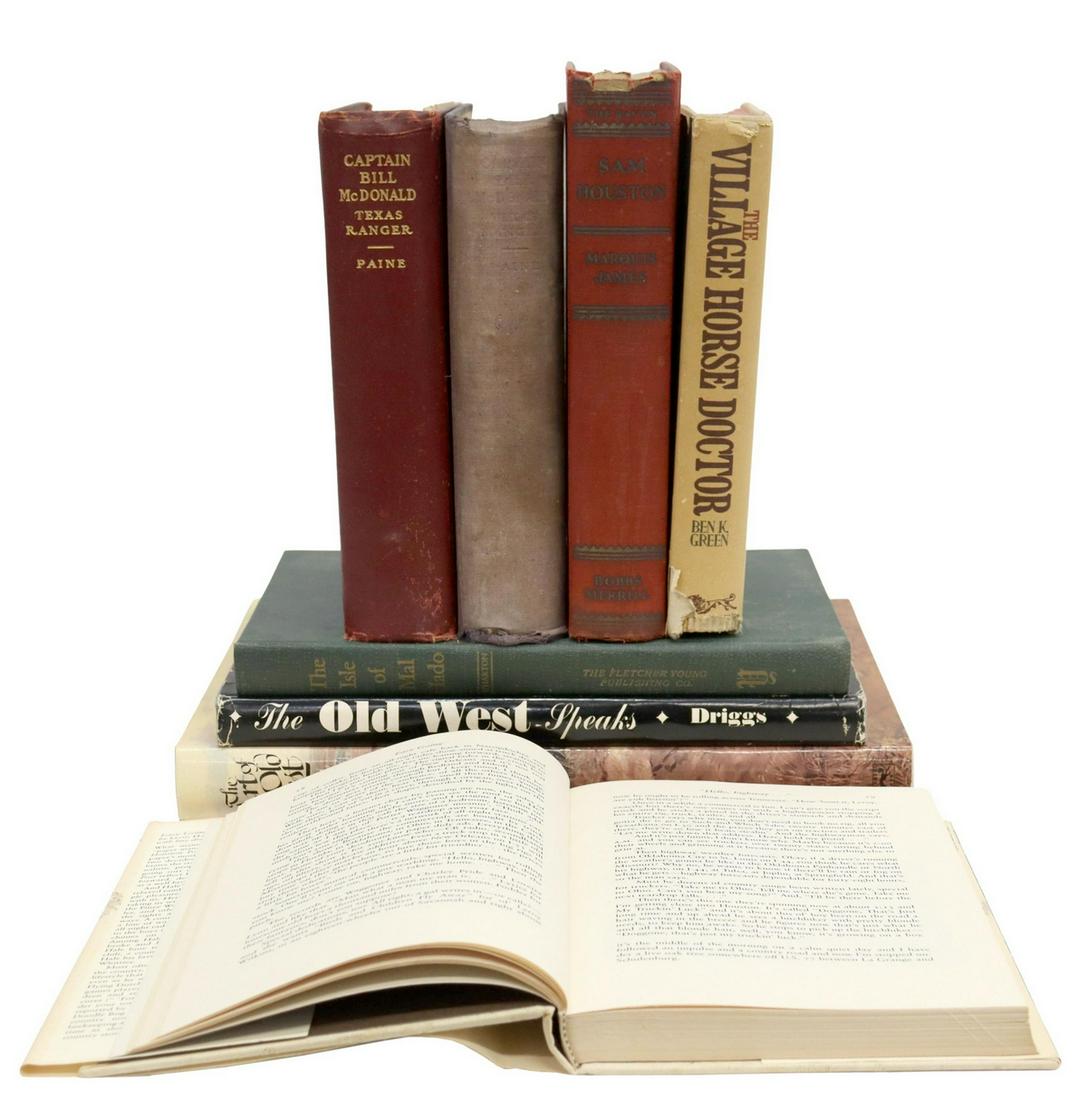 (8) BOOKS: TEXAS & OLD WEST HISTORY, ART: (lot of 8) Books, including: (1) "The Old West Speaks," Howard R. Driggs, illustrated by William Henry Jackson, Bonanza Books, 1956, 220 pages, (1) "The Village Horse Doctor West of the Pecos," Ben K.