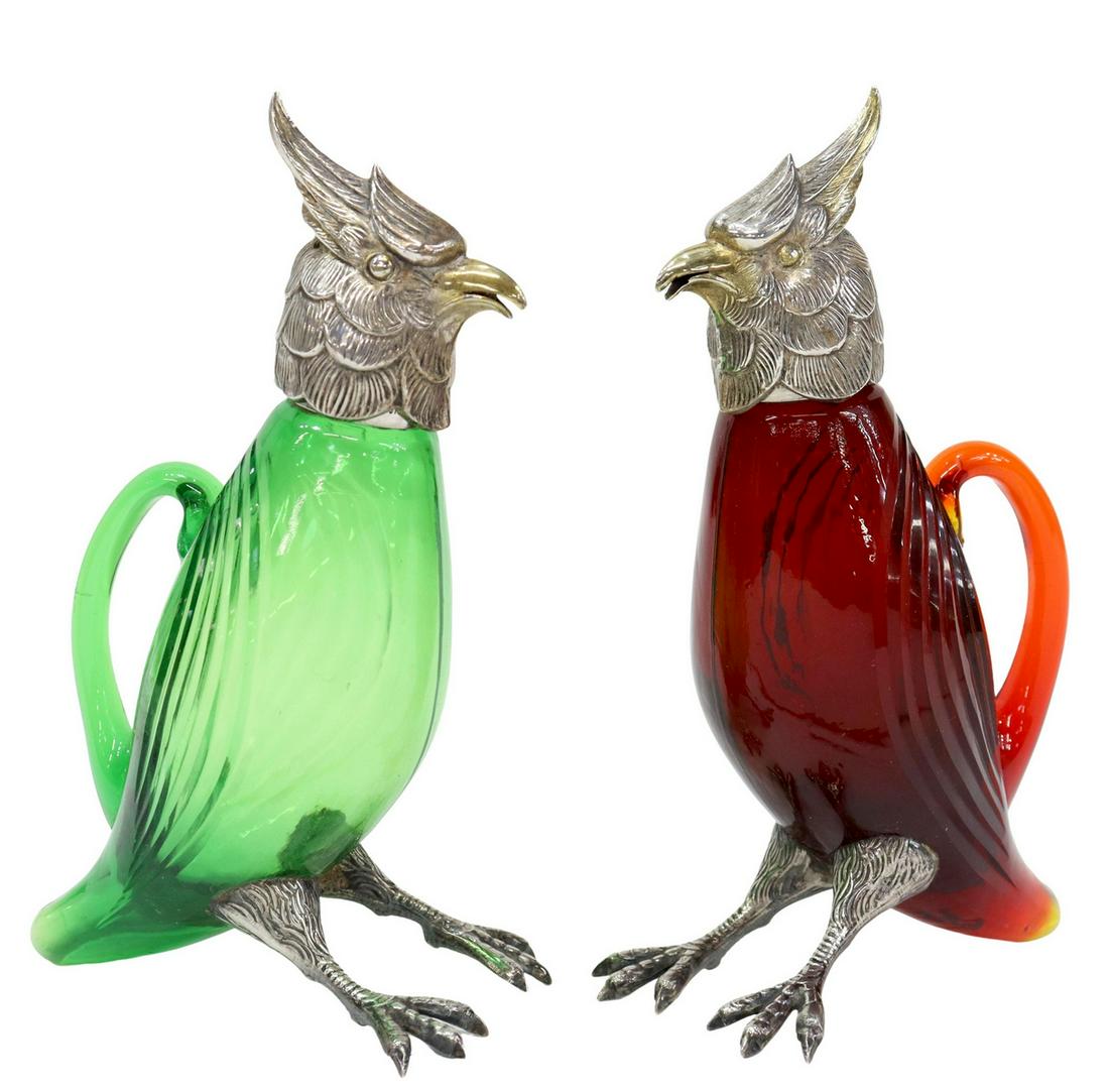 2) SPANISH STERLING-MOUNTED GLASS BIRD-FORM CRUETS (1 of 3)