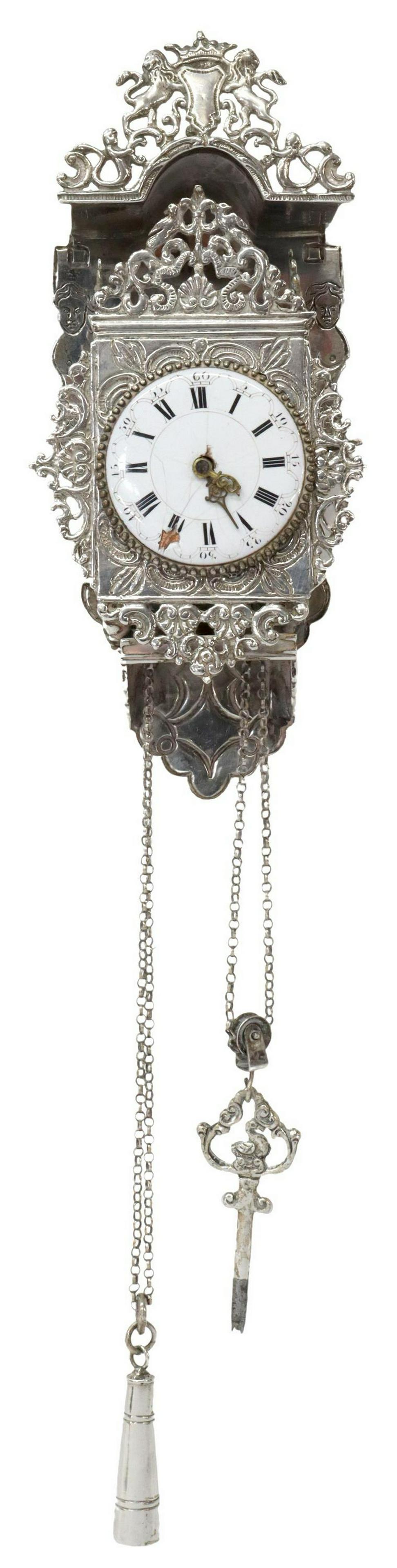 DUTCH MINIATURE 800 SILVER HANGING WALL CLOCK (1 of 7)