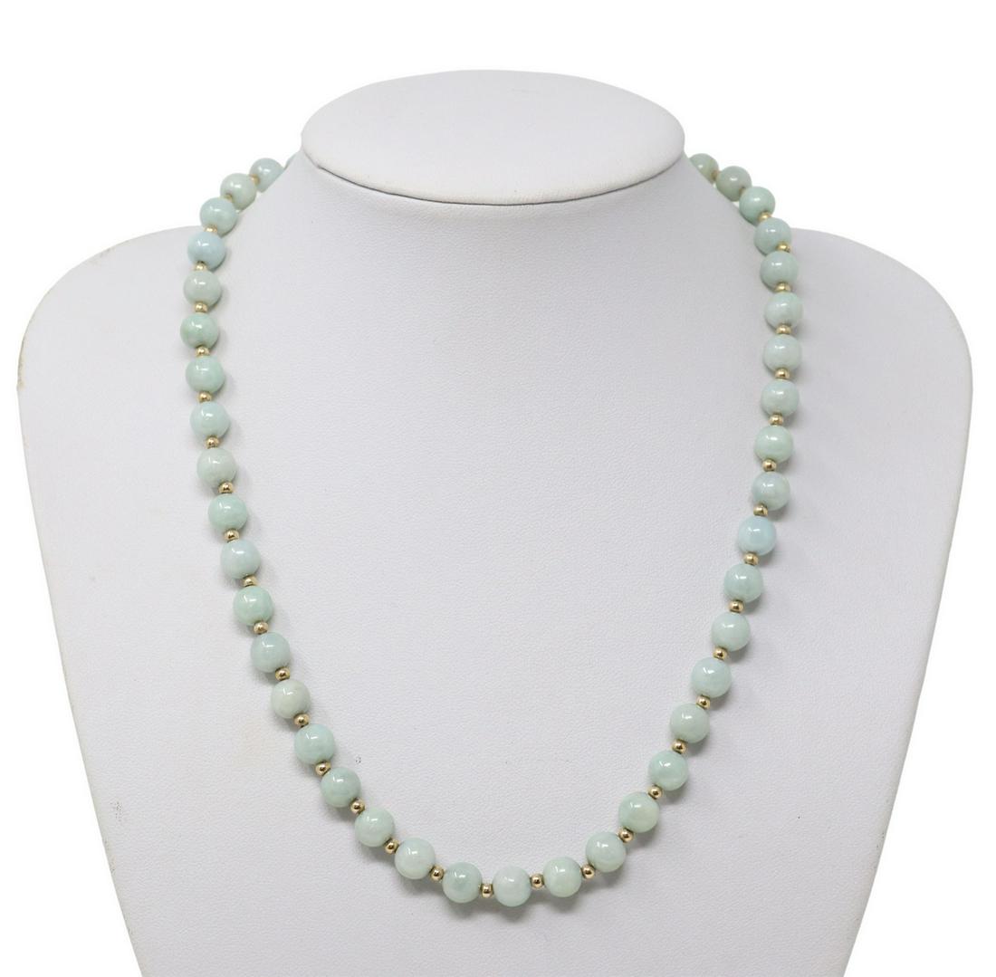 ESTATE JADEITE & 14KT YELLOW GOLD BEADED NECKLACE (1 of 4)