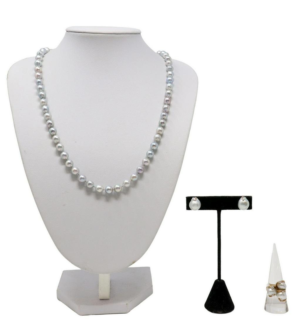 (3) ESTATE PEARL NECKLACE, 14KT RING & EARRINGS (1 of 5)