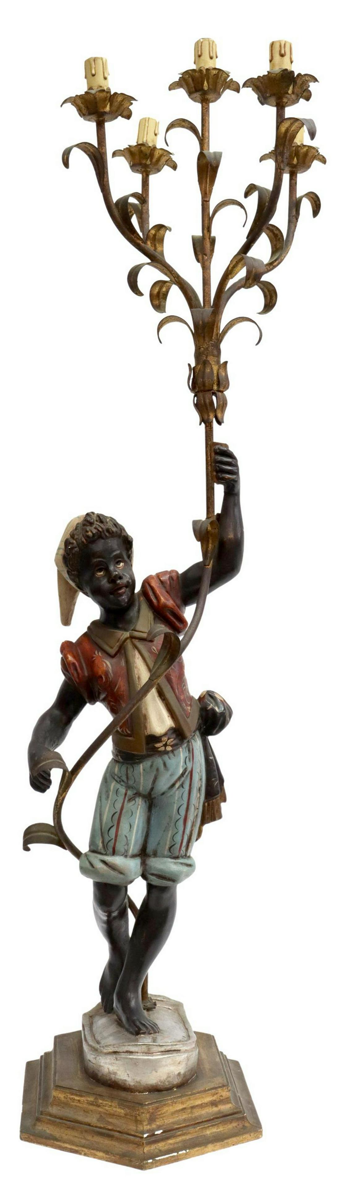 VENETIAN CARVED BLACKAMOOR FIVE-LIGHT TORCHIERE (1 of 5)