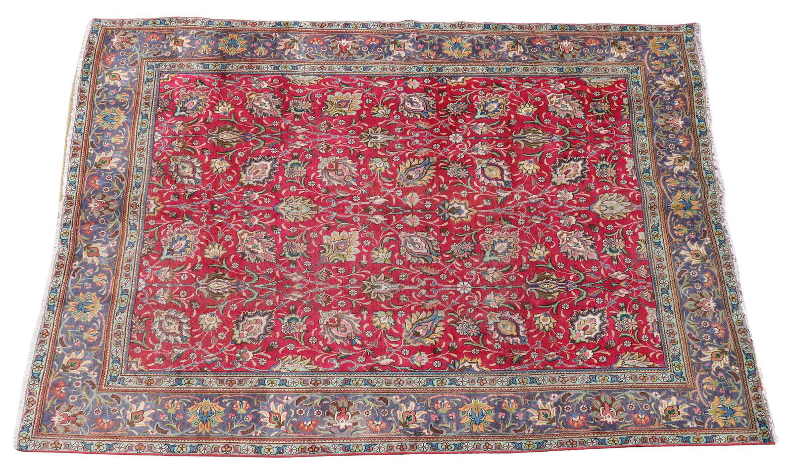 HAND-TIED PERSIAN TABRIZ RUG, 9'3.5" X 7'10.5" (1 of 3)