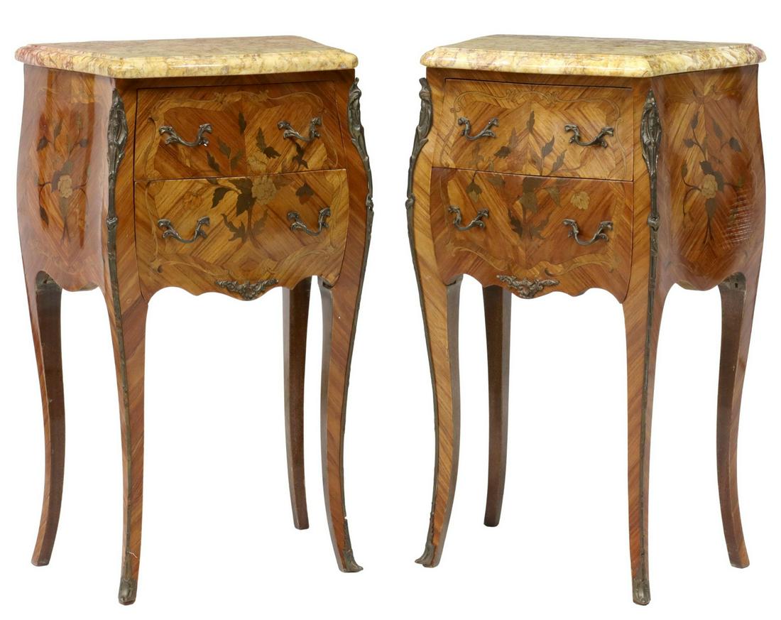 (2) FRENCH LOUIS XV STYLE MARBLE-TOP NIGHTSTANDS (1 of 5)