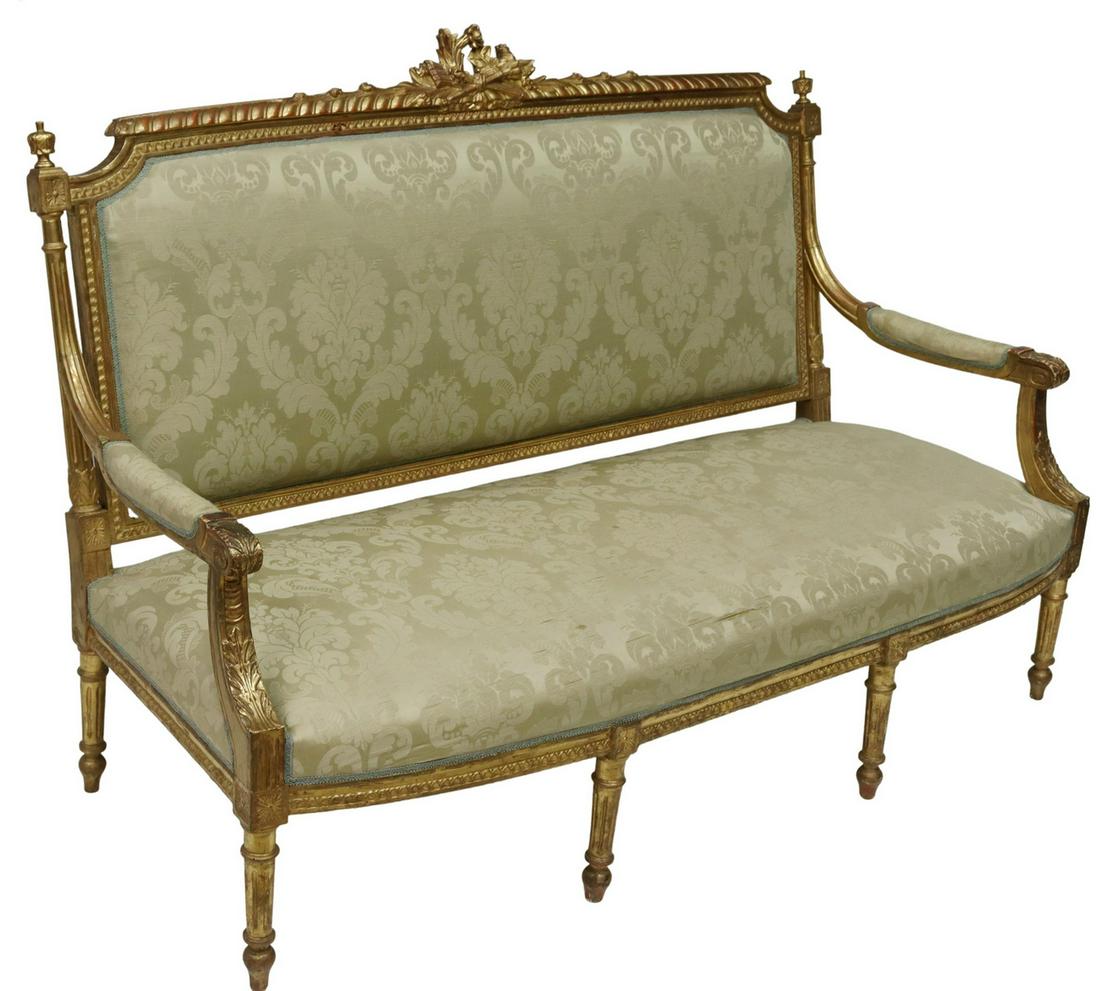 LOUIS XVI STYLE UPHOLSTERED GILTWOOD SALON SOFA (1 of 3)