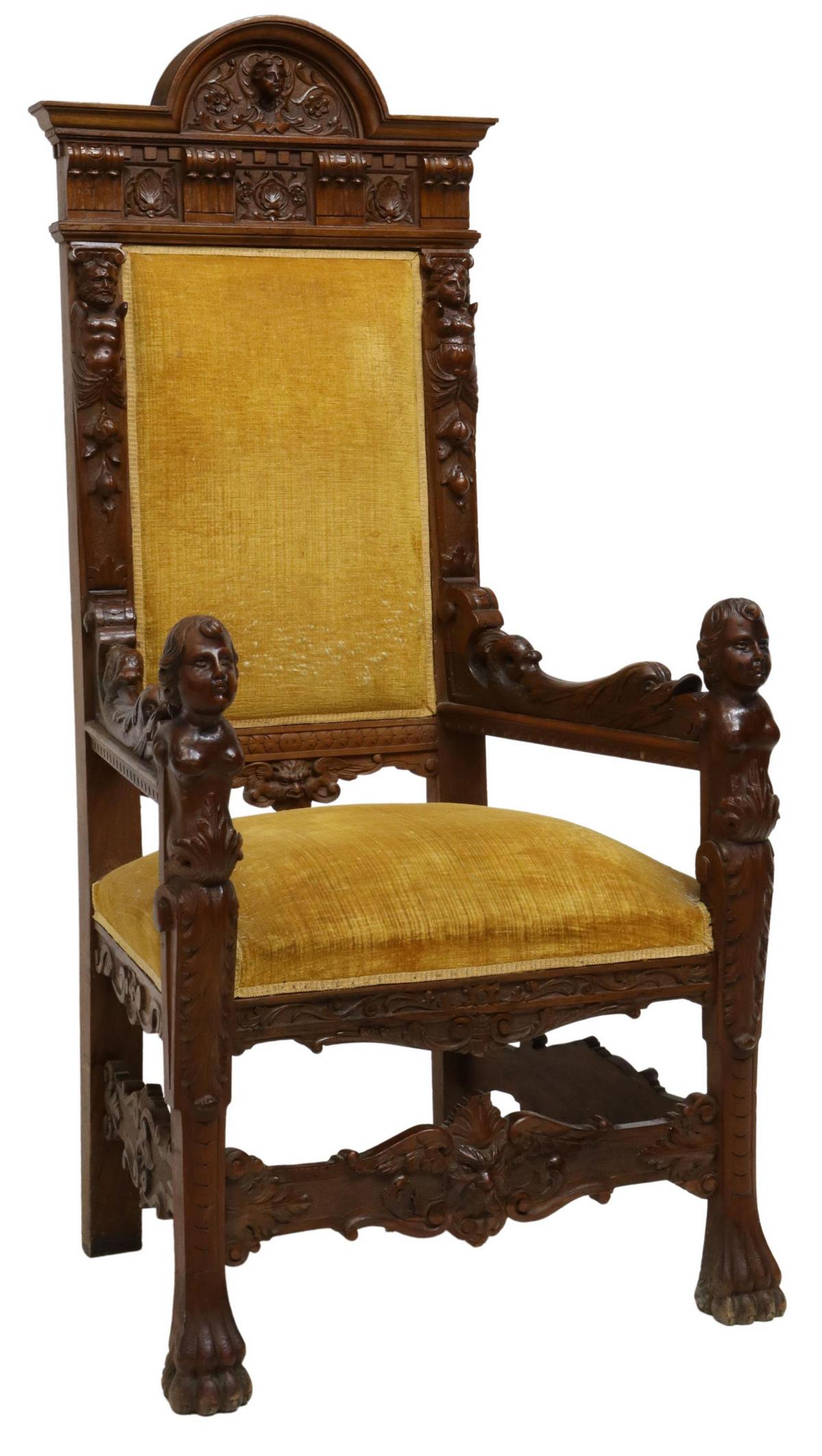 FRENCH RENAISSANCE REVIVAL CARVED THRONE CHAIR (1 of 4)