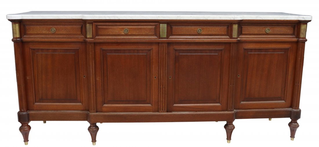 LOUIS XVI STYLE MARBLE-TOP MAHOGANY SIDEBOARD (1 of 6)