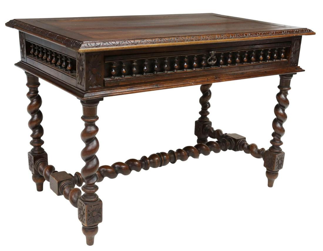 FRENCH HENRI II STYLE CARVED OAK WRITING DESK (1 of 5)