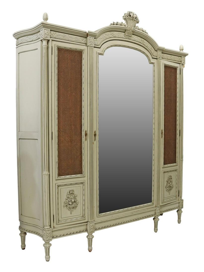 FRENCH LOUIS XVI STYLE PAINTED MIRRORED ARMOIRE (1 of 6)