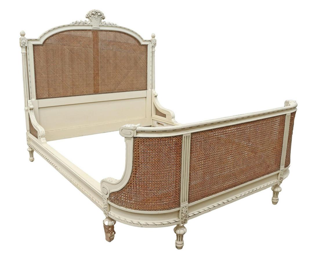 FRENCH LOUIS XVI STYLE PAINTED CANE BED (1 of 2)