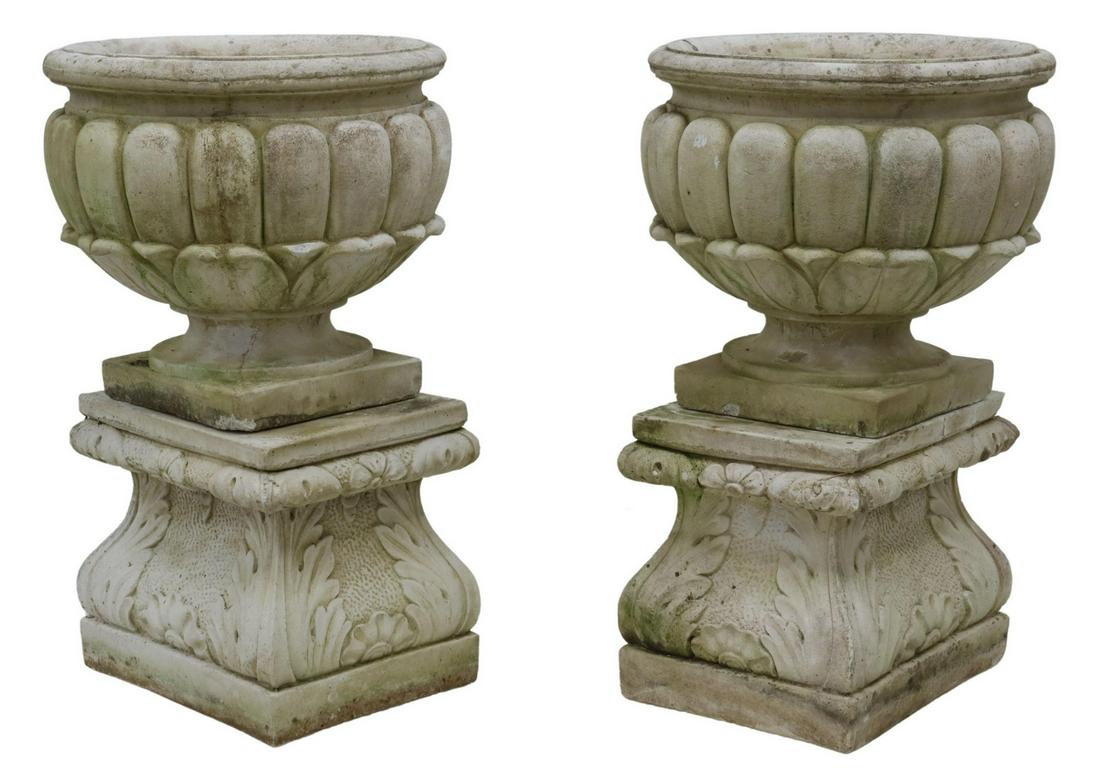 (2) FRENCH CAST STONE GARDEN URNS ON PEDESTALS (1 of 4)
