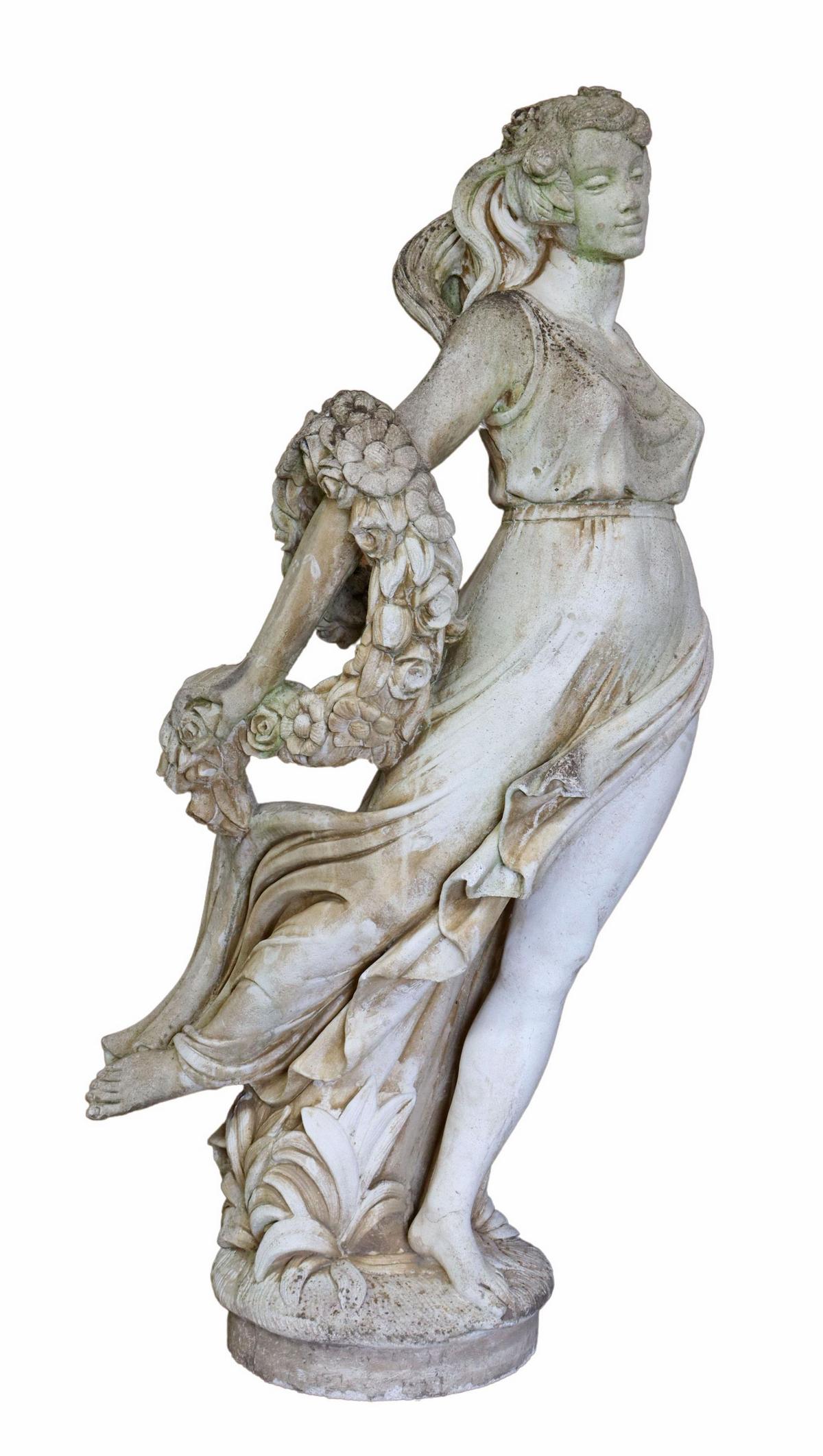 FRENCH CAST STONE FIGURAL GARDEN STATUE, FLORA (1 of 4)