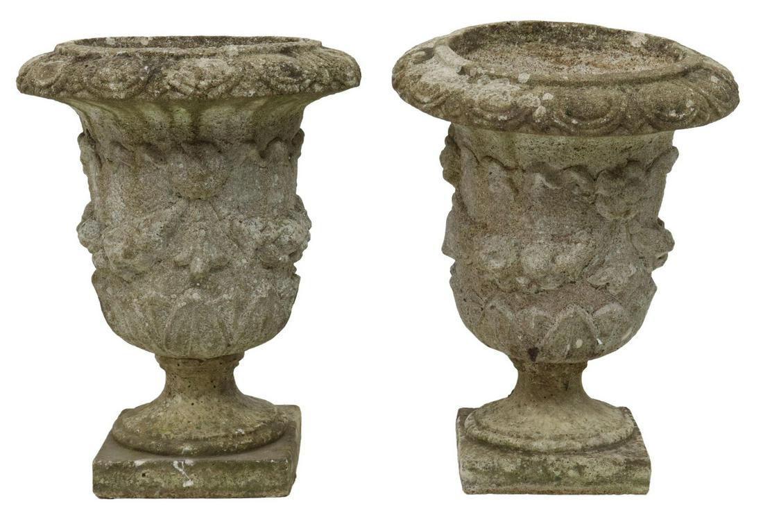 (2) FRENCH CAST STONE CAMPANA GARDEN URNS (1 of 3)