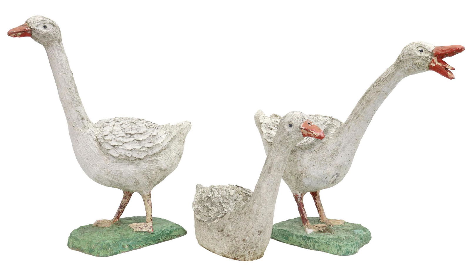 (3) PAINTED CAST STONE GEESE GARDEN SCULPTURES (1 of 3)
