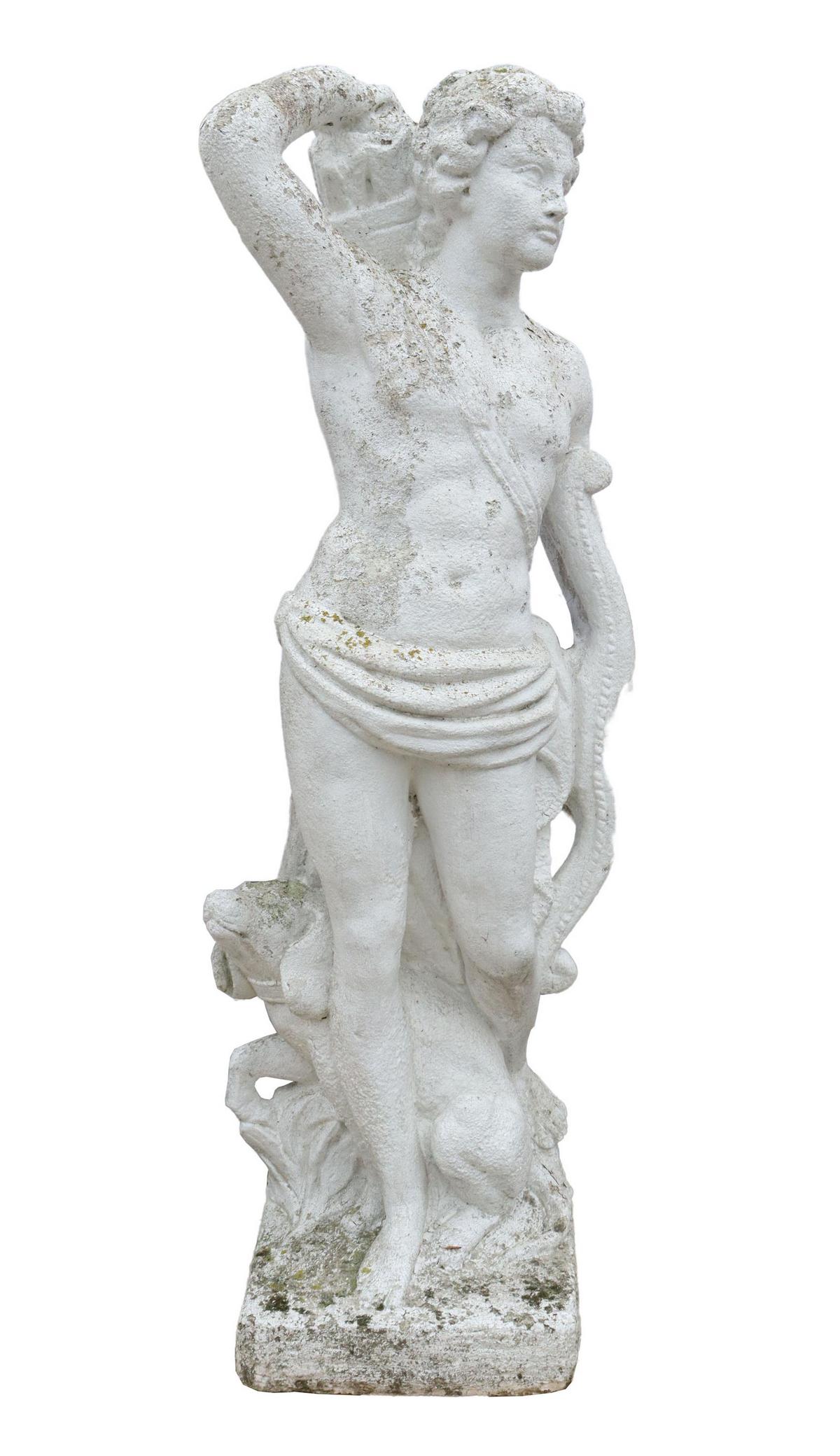 CAST STONE GARDEN STATUE APOLLO OF THE HUNT, 50"H (1 of 2)