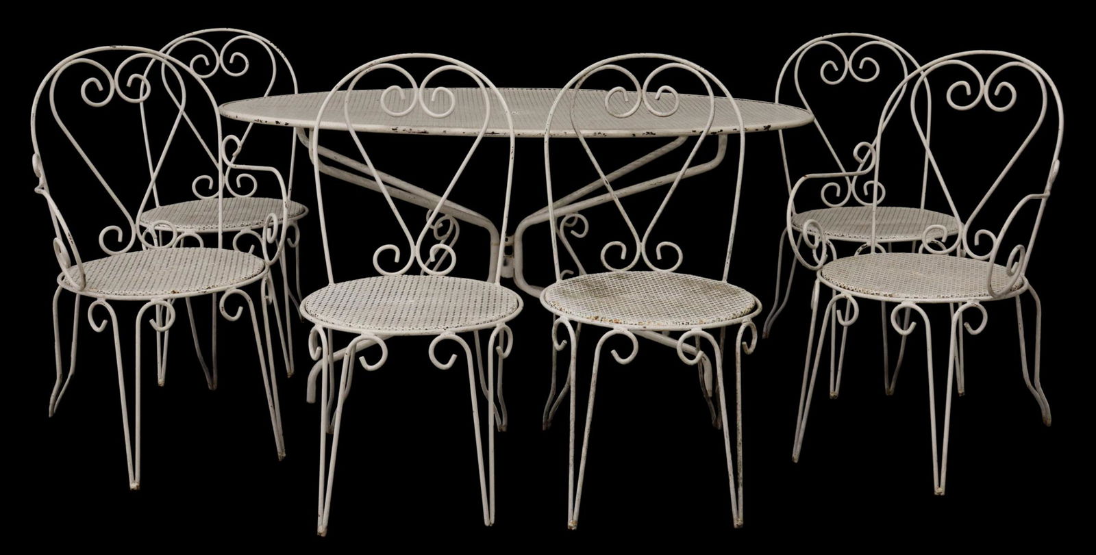 7) FRENCH PAINTED IRON PATIO GARDEN TABLE & CHAIRS (1 of 5)