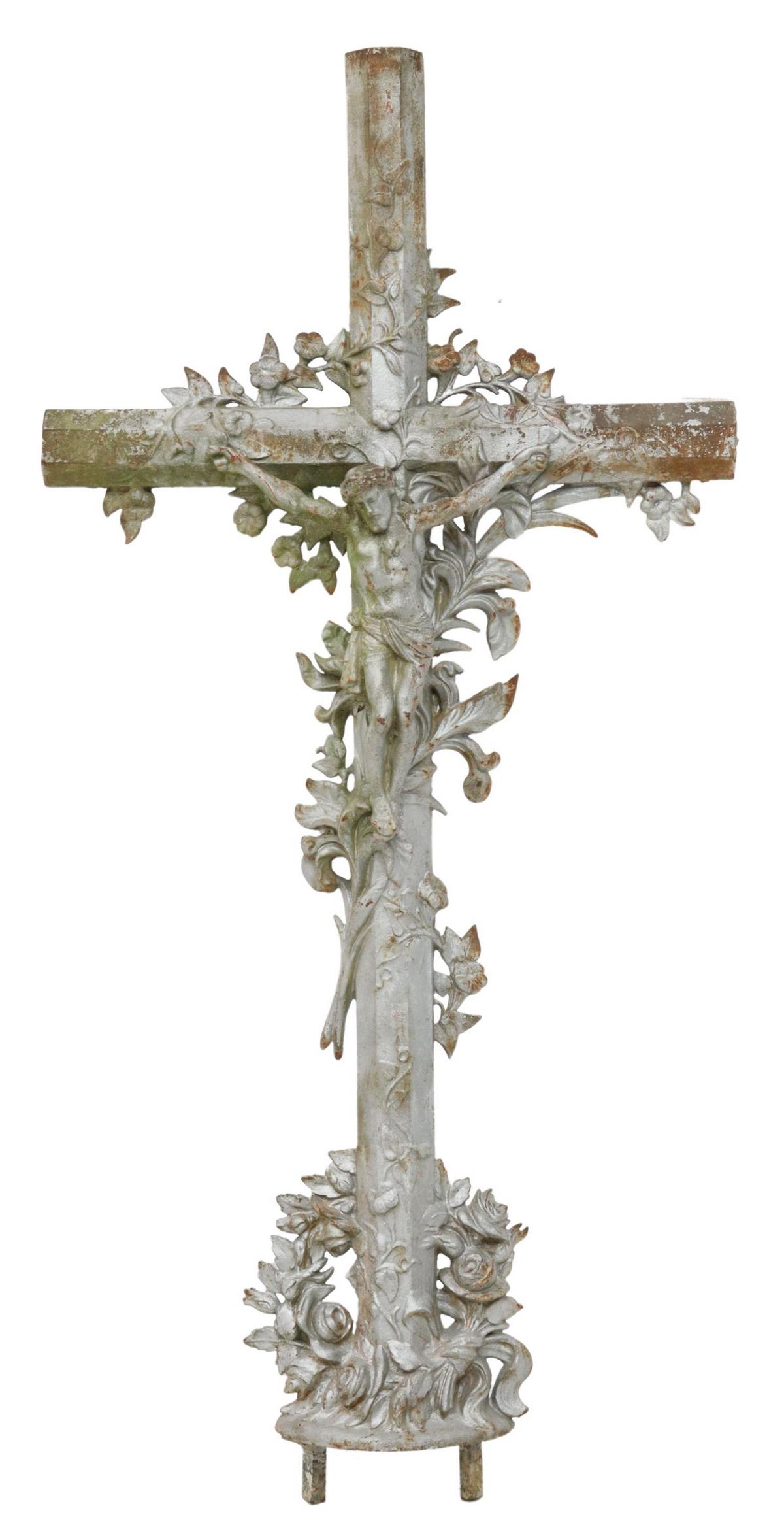 FRENCH PAINTED CAST IRON CRUCIFIX CROSS, 19TH C. (1 of 2)