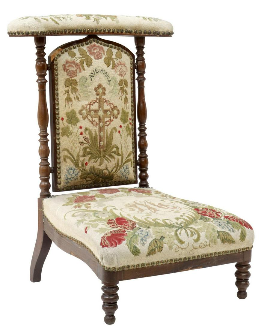 FRENCH NEEDLEPOINT PRIE-DIEU PRAYER KNEELER (1 of 3)