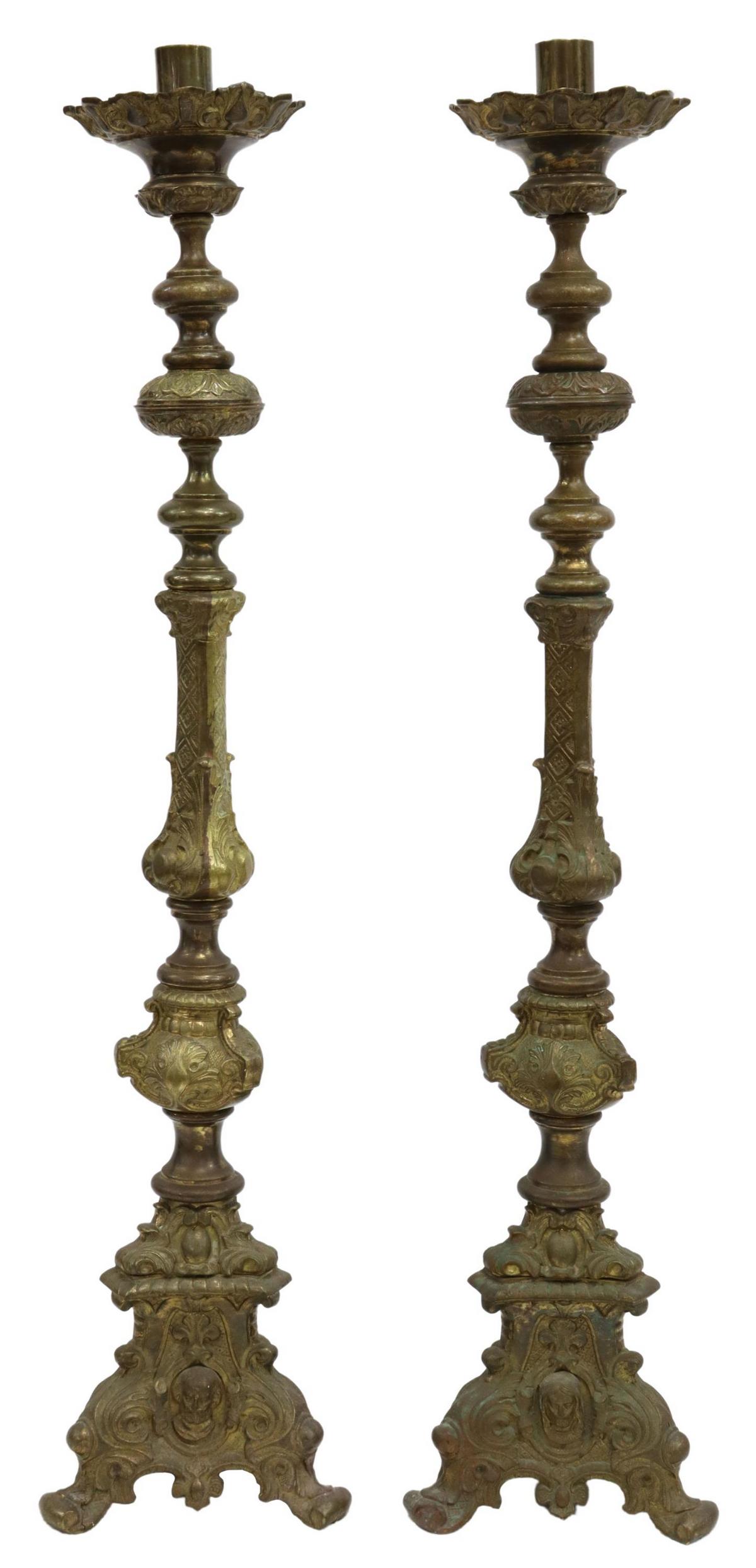 (PAIR) VINTAGE BRASS CHURCH CANDLEHOLDERS, 48"H (1 of 3)