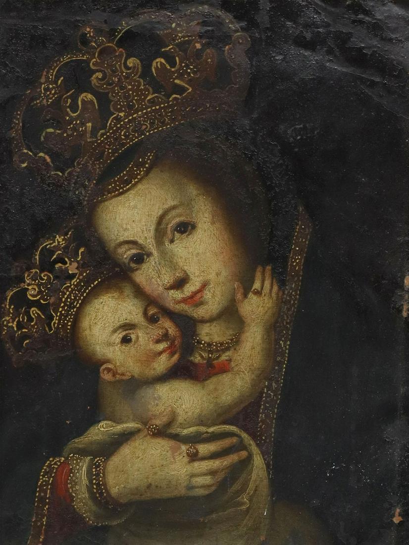 SPANISH COLONIAL MADONNA & CHILD COPPER RETABLO