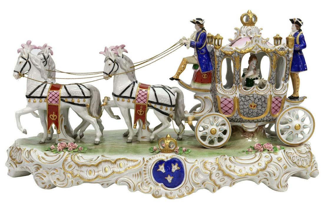 DRESDEN SITZENDORF PORCELAIN FIGURES & CARRIAGE (1 of 6)