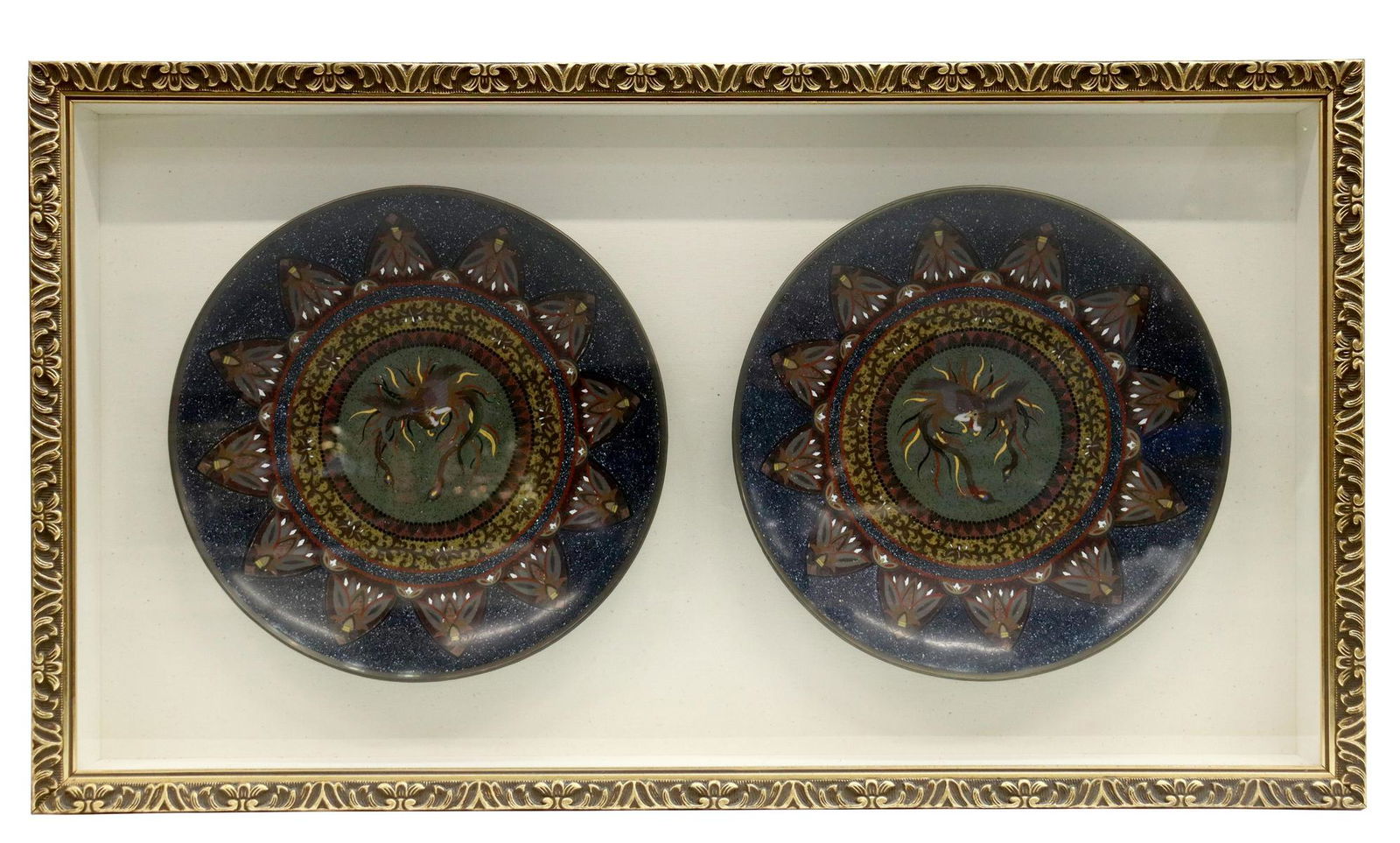 FRAMED JAPANESE CLOISONNE ENAMEL CHARGERS (1 of 3)