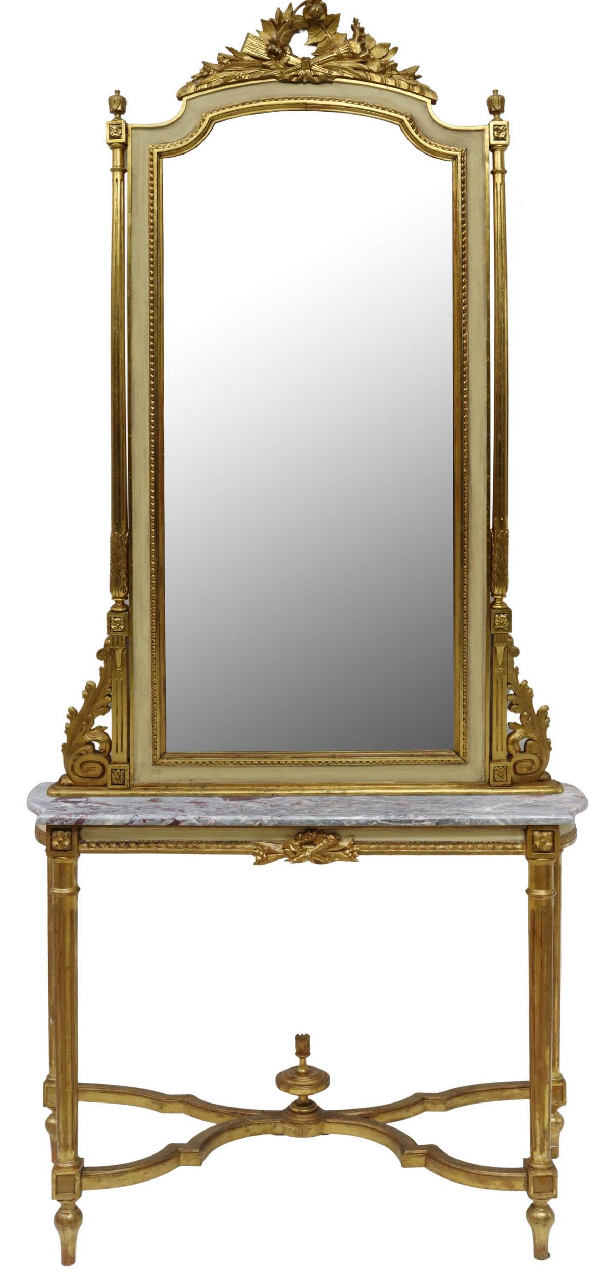 LOUIS XVI STYLE MARBLE-TOP CONSOLE TABLE & MIRROR (1 of 3)