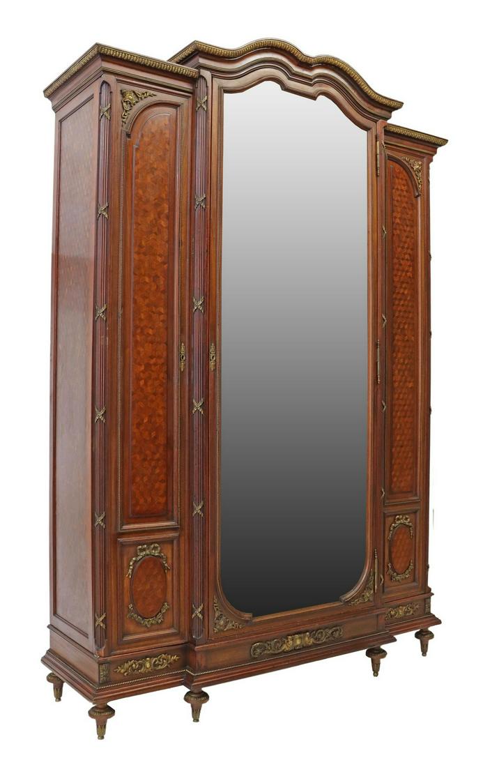 FRENCH LOUIS XVI STYLE MAHOGANY MIRRORED ARMOIRE (1 of 6)