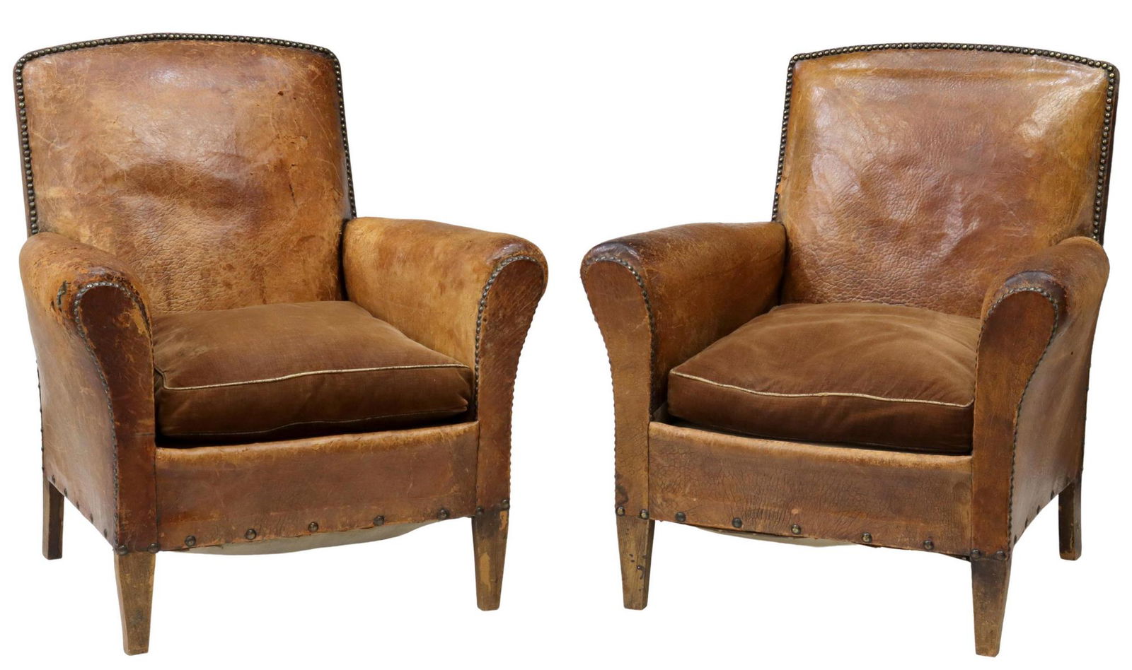 (2) FRENCH LEATHER & VELVET SEAT CLUB CHAIRS (1 of 4)