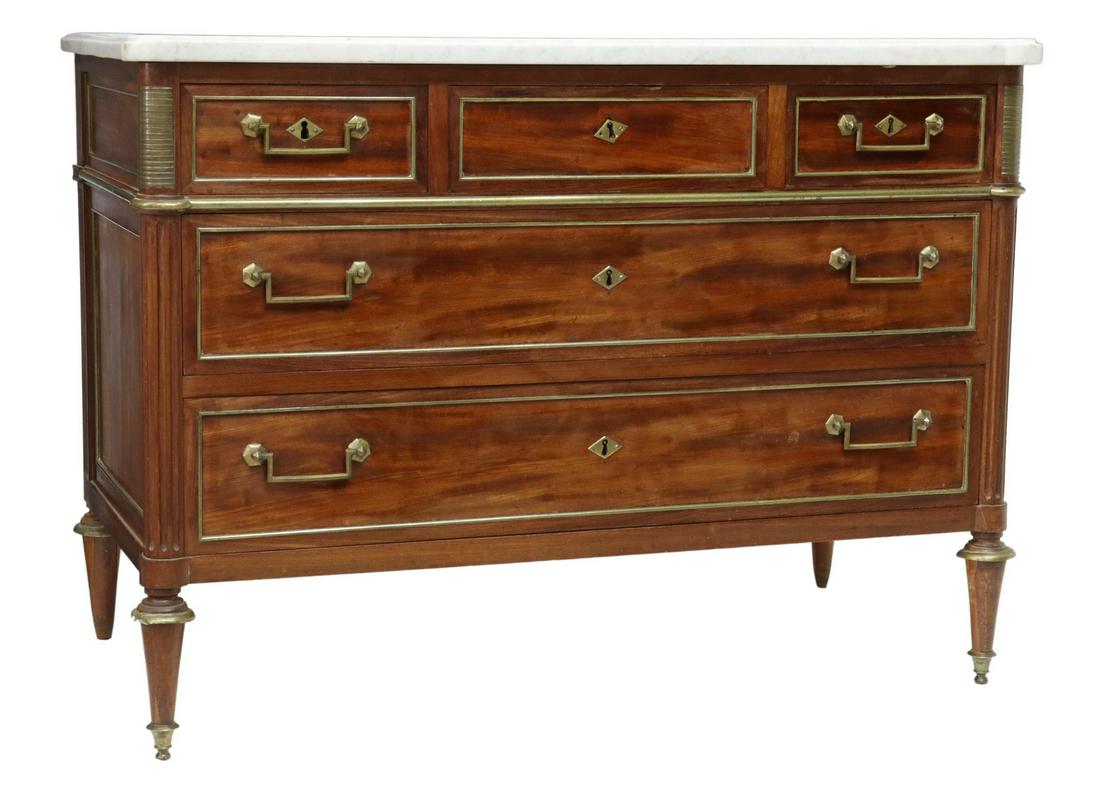 FRENCH LOUIS XVI STYLE MARBLE-TOP MAHOGANY COMMODE (1 of 5)