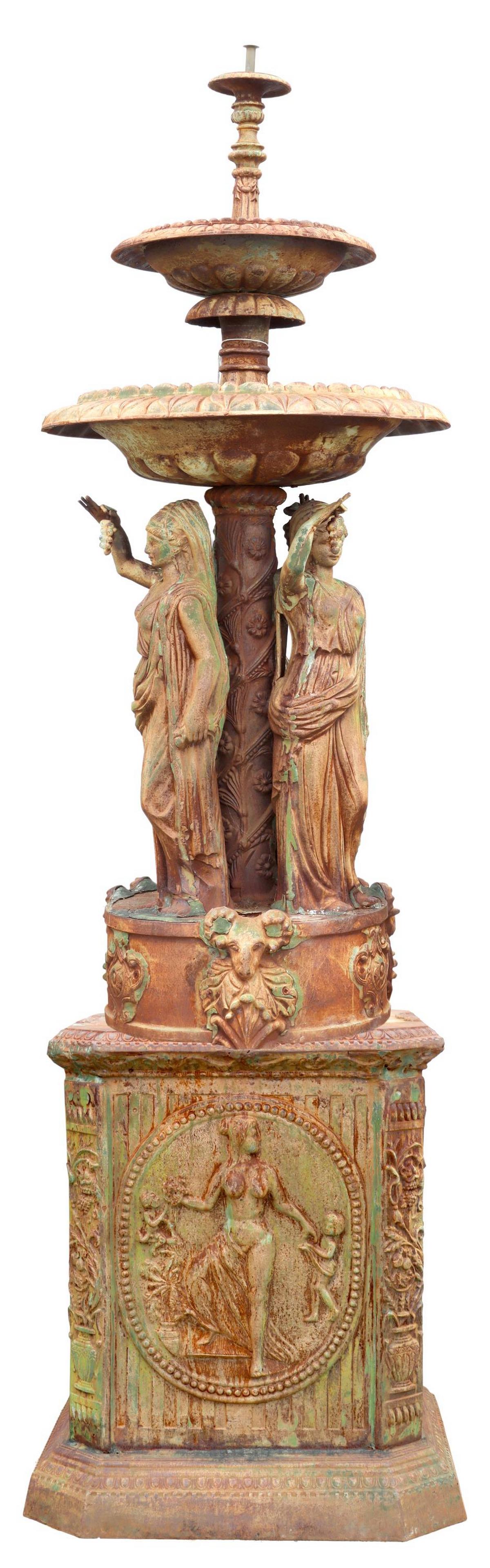 MONUMENTAL CAST IRON FOUNTAIN, THREE GRACES, 128"H (1 of 3)