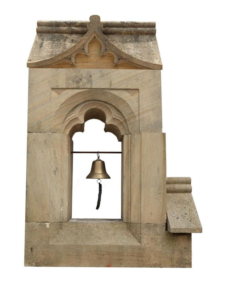 LARGE CAST STONE GARDEN STATUARY BELL TOWER, 71"H (1 of 4)