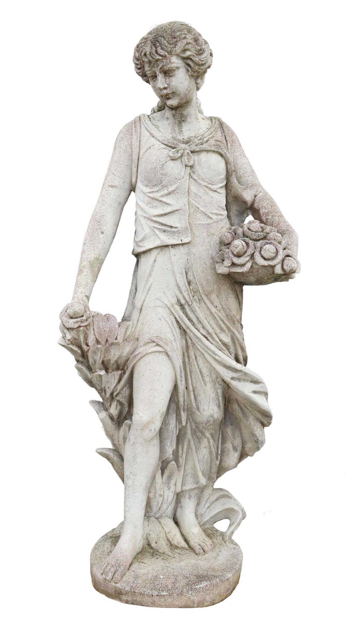 NEAR-LIFE SIZE CAST STONE GARDEN STATUE, 59"H (1 of 2)