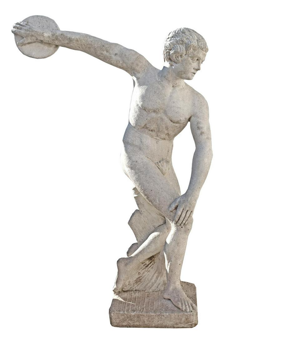 CAST STONE GARDEN STATUE, DISCOBOLUS, 61"H (1 of 3)