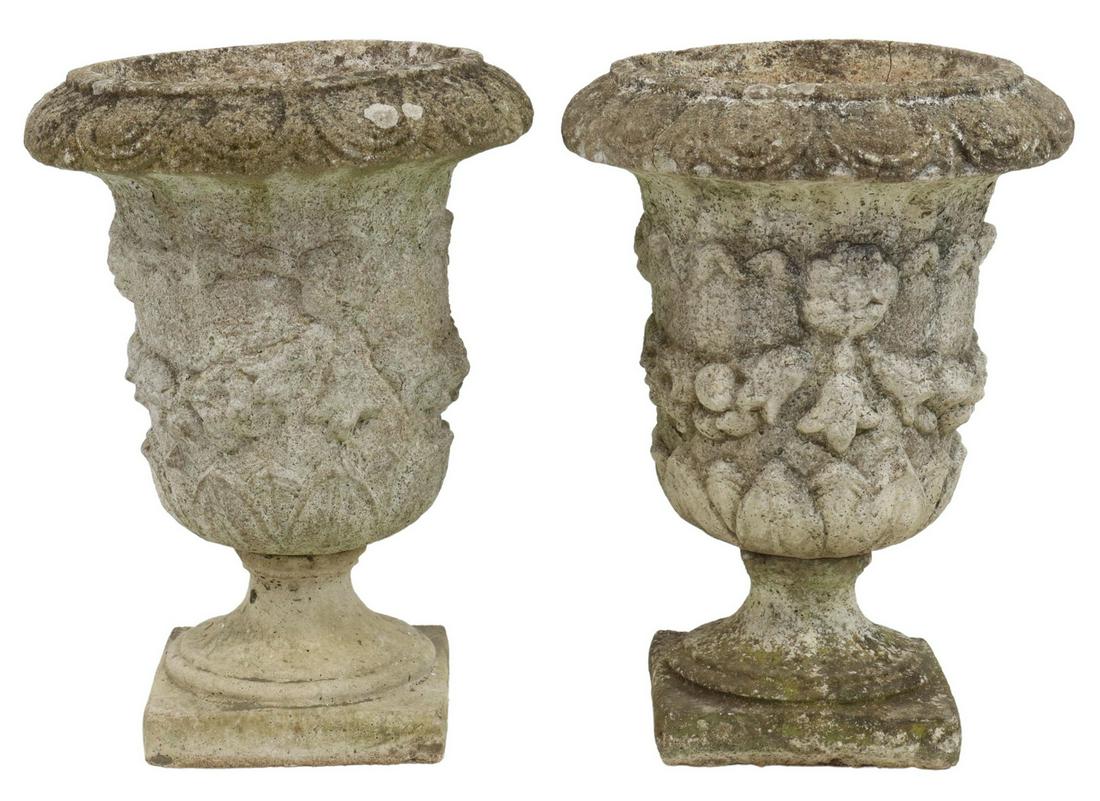 (2) FRENCH CAST STONE CAMPANA GARDEN URNS (1 of 3)
