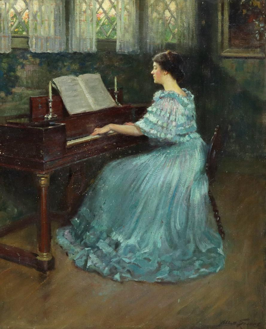 ABBOTT F. GRAVES (1859-1936) LADY IN BLUE AT PIANO (1 of 4)