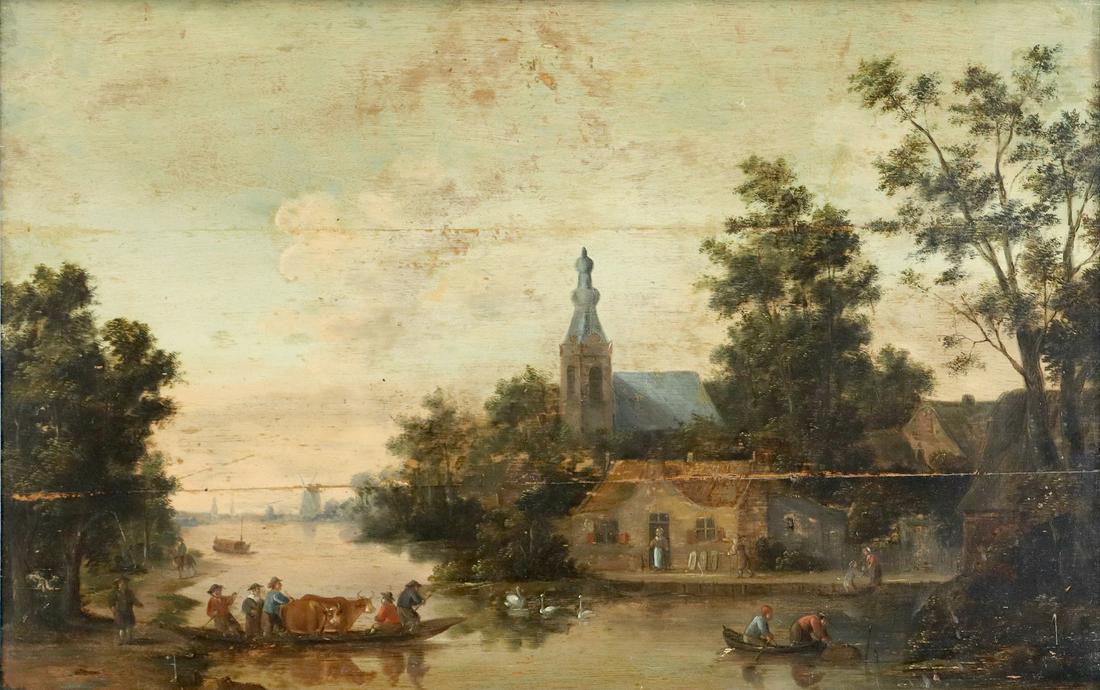ANTIQUE DUTCH SCHOOL LANDSCAPE ON CRADLED PANEL (1 of 3)