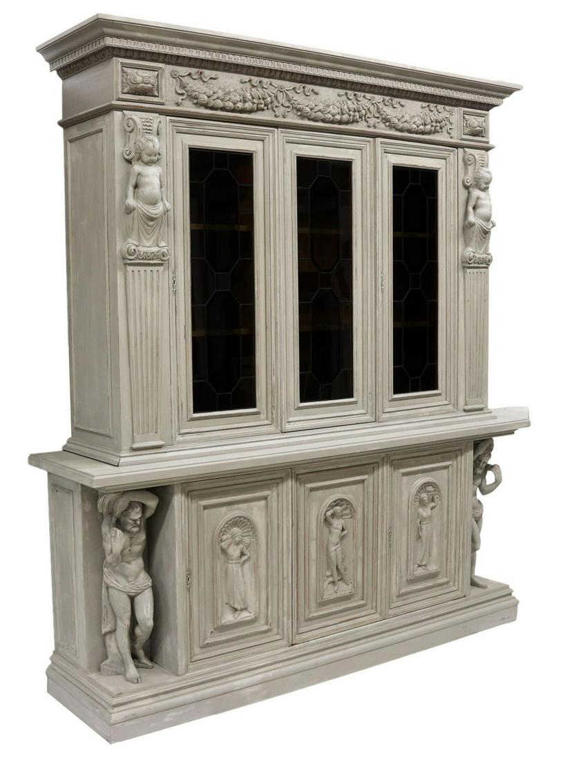 MONUMENTAL ITALIAN CARVED & PAINTED BOOKCASE (1 of 6)