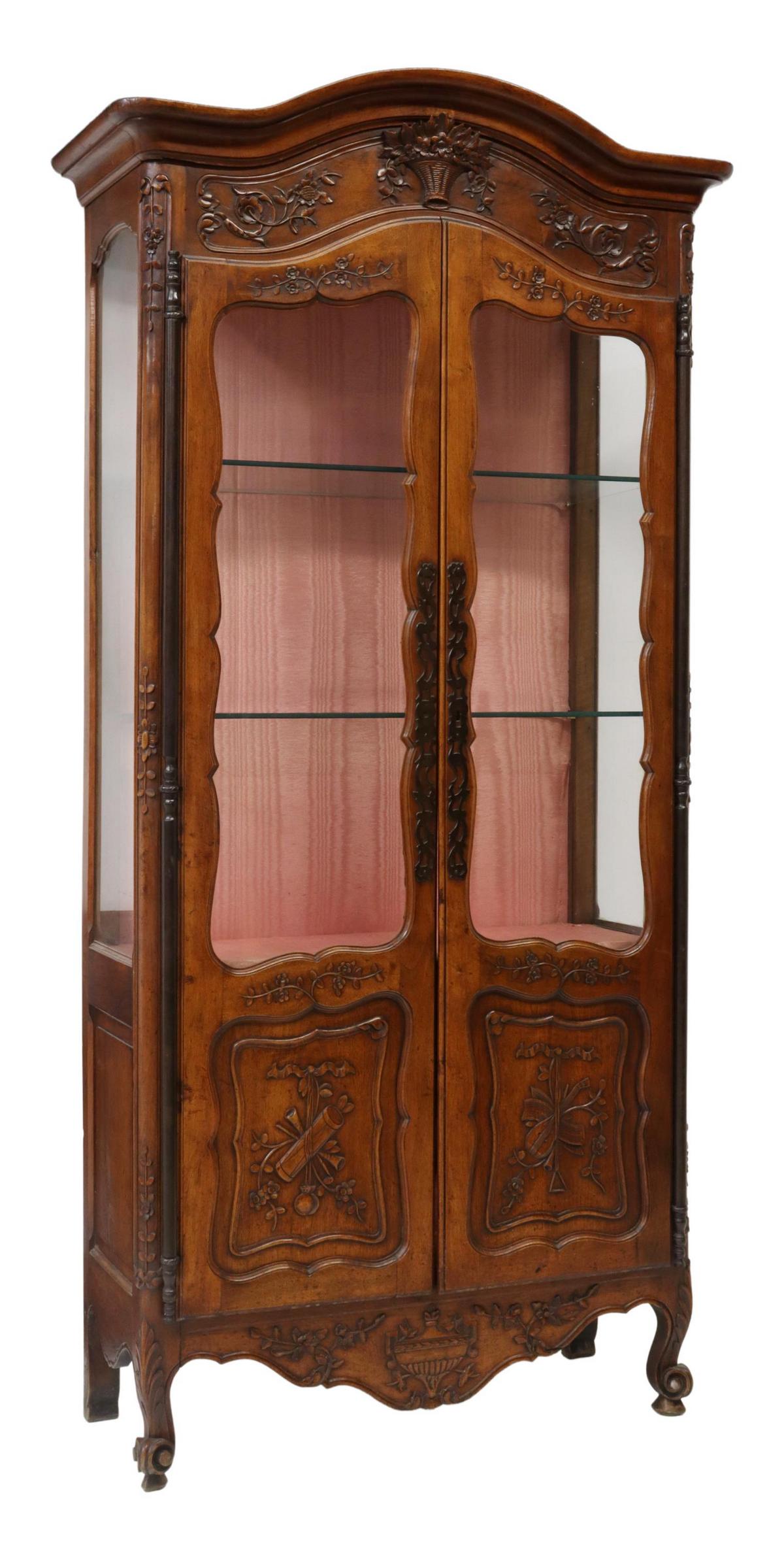 FRENCH LOUIS XV STYLE CARVED WALNUT VITRINE (1 of 3)