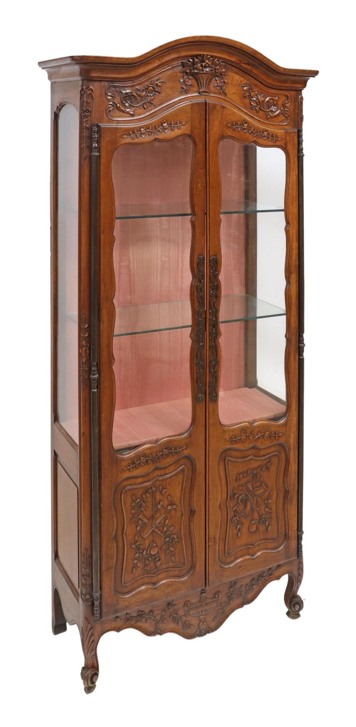 FRENCH LOUIS XV STYLE CARVED WALNUT VITRINE (1 of 4)
