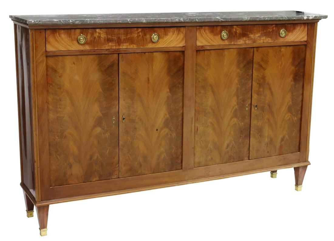 FRENCH MARBLE-TOP MAHOGANY NARROW SIDEBOARD (1 of 6)
