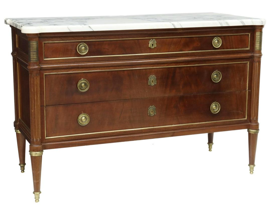 FRENCH LOUIS XVI STYLE MARBLE-TOP MAHOGANY COMMODE (1 of 5)