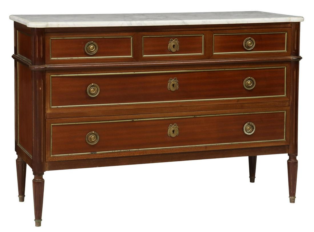FRENCH LOUIS XVI STYLE MARBLE-TOP MAHOGANY COMMODE (1 of 5)
