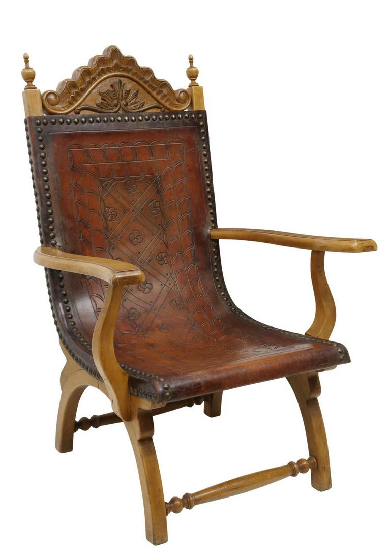 SPANISH PARCEL GILT CAMPECHE STYLE ARMCHAIR (1 of 3)