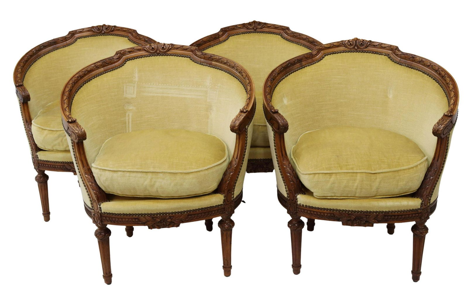 (4) FRENCH LOUIS XVI STYLE FINELY CARVED BERGERES (1 of 3)