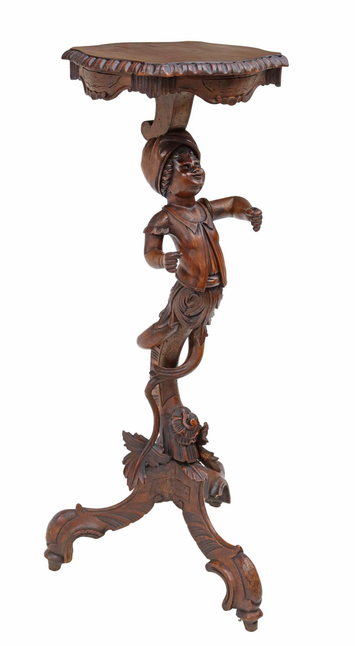 FRENCH CARVED WALNUT FIGURAL PLANT STAND (1 of 5)