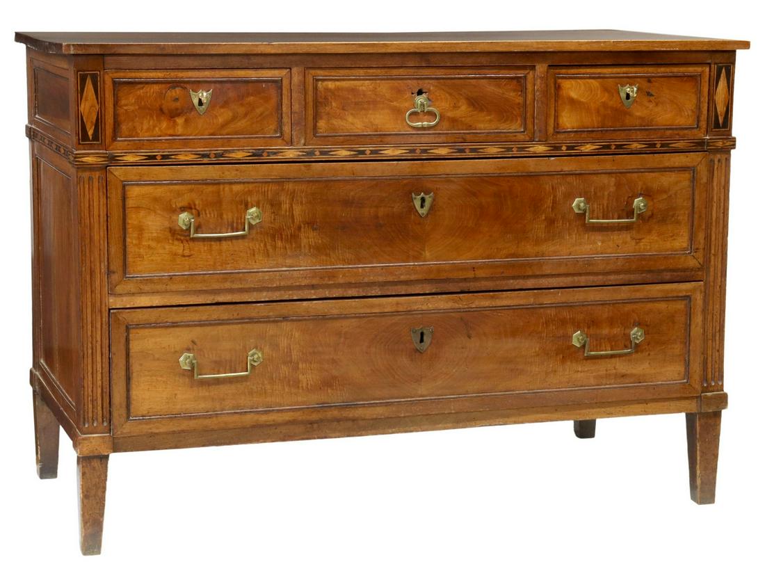 FRENCH LOUIS XVI STYLE WALNUT FIVE-DRAWER COMMODE (1 of 5)
