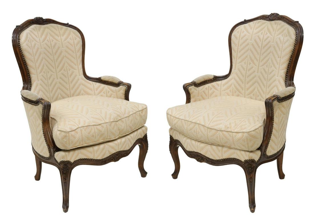 (2) FRENCH LOUIS XV STYLE UPHOLSTERED BERGERES (1 of 3)